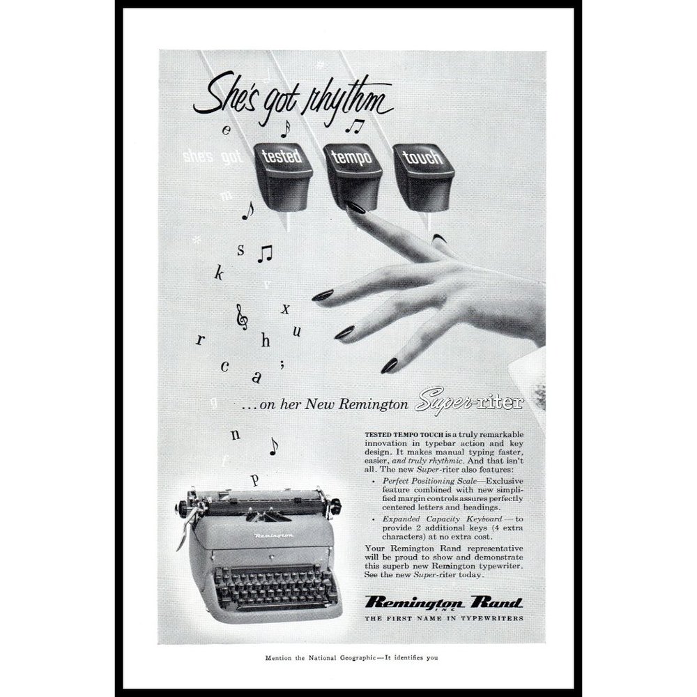 1953 Remington Rand Super-Writer Typewriter Vintage Print Ad Nail Polish Art